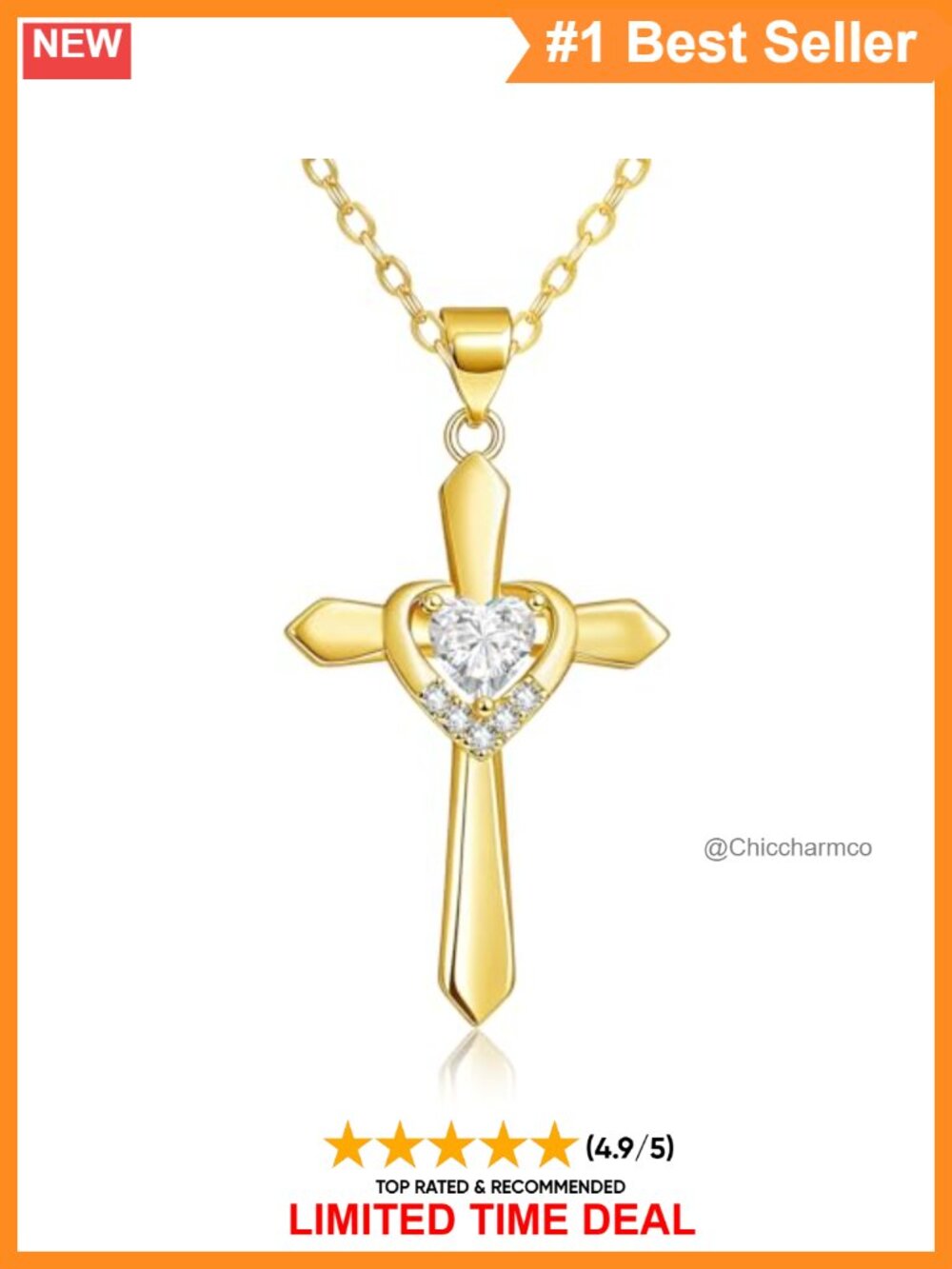 14K Gold Plated Cross Necklace Heart Birthstone Pendant Women